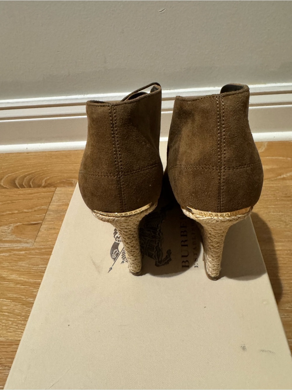 Burberry Peep-Toe Suede Ankle Booties in Brown - Picture 3 of 5